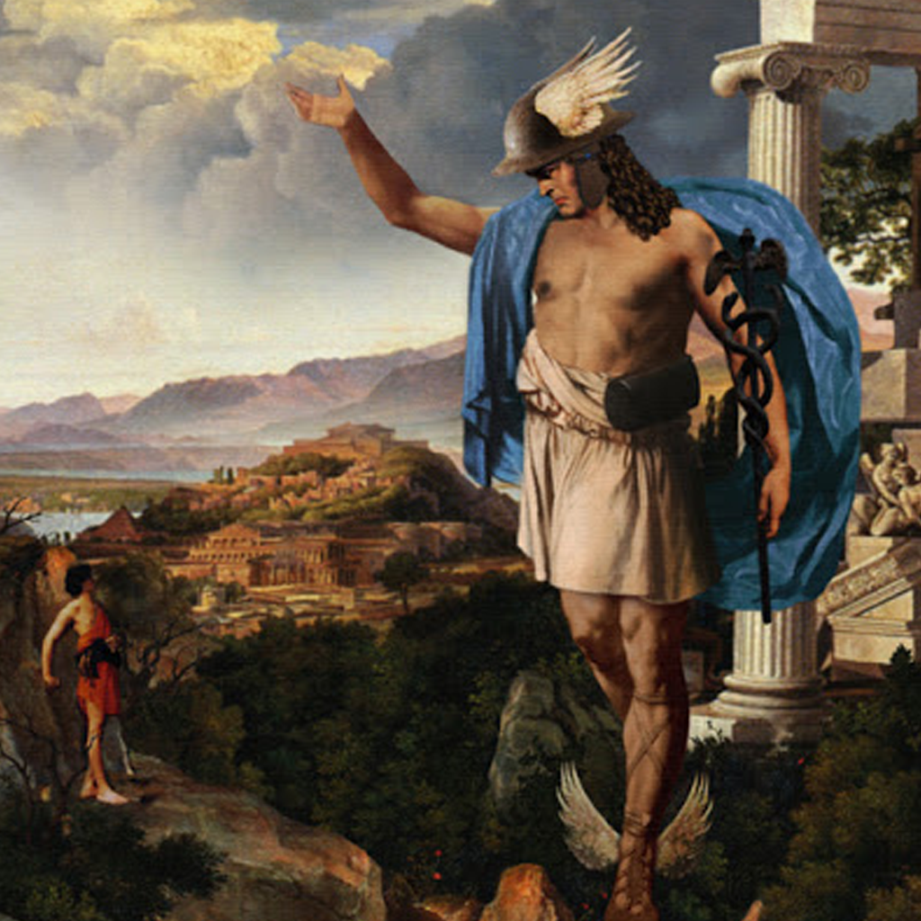 Historical painting of Hermes, holding a bag, meant to show that people have been using wallets since ancient times.