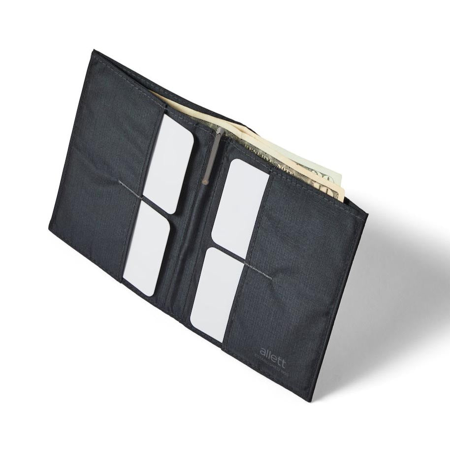 Open profile of a Nappa leather onyx black wallet in the "Original" style with 2 x 2 pockets for cards. Allett leather original wallet onyx-black