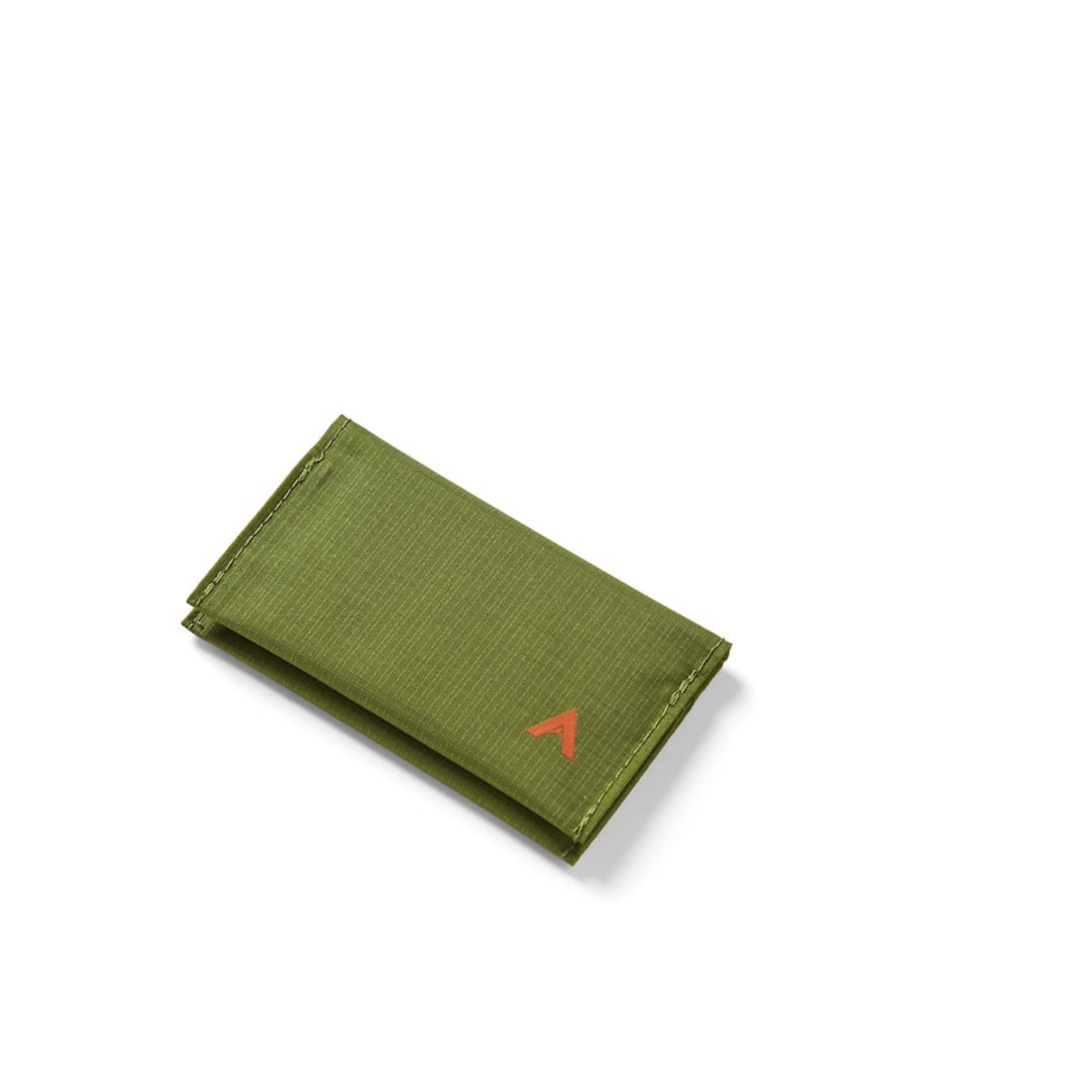 Allett's ultra slim vegan cala-green nylon card made with ripstop nylon sitting closed against a white background - cala-green